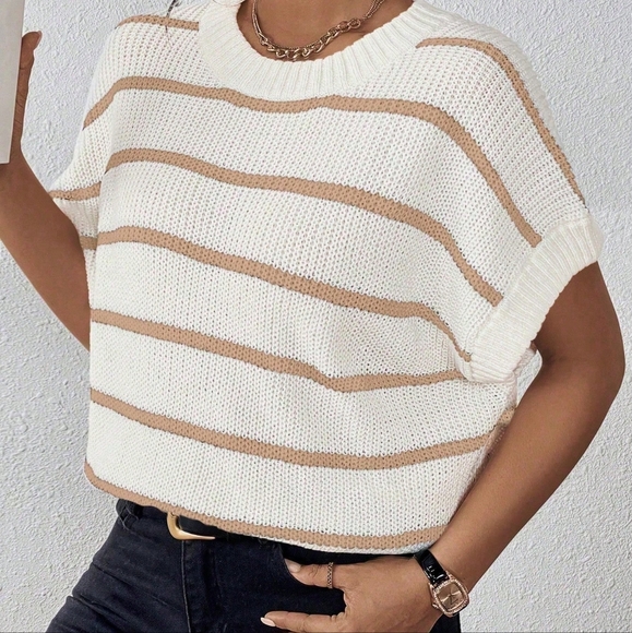 Jackets & Blazers - Striped Pattern Batwing Sleeve Knit Top